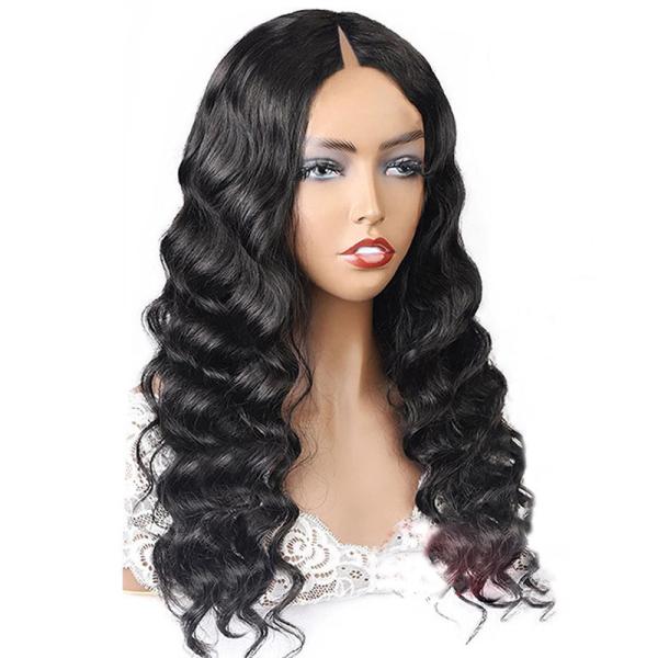 Loose Wave V Part Wigs Online with Natural Hairline and Full Machine Made Double Drawn