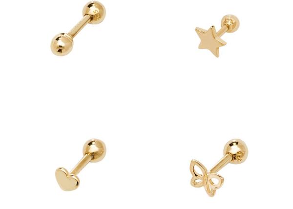 Screw Back 9K Gold Earrings for Cartilage for Engagement Wedding