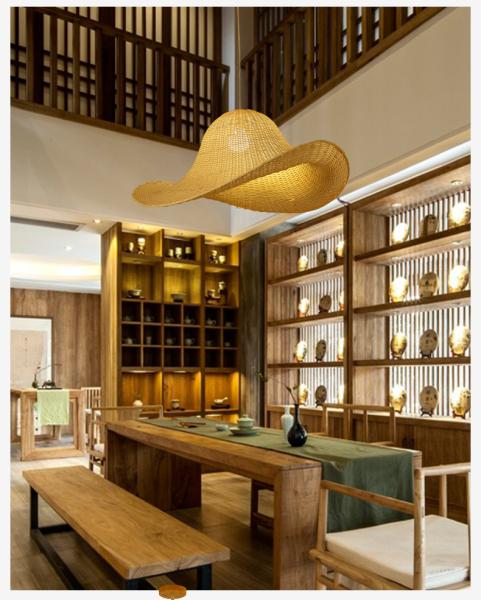 Personalized Creative Restaurant Hat lamp Indoor home Bamboo Wicker Rattan lamp(WH-WP-87)