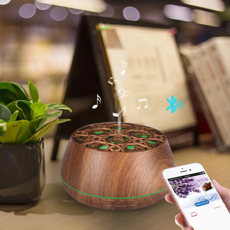 400ml Electric Ultrasonic Aroma Diffuser Home Office Music Wooden Essential Oil Air Freshener with Built-in Speaker