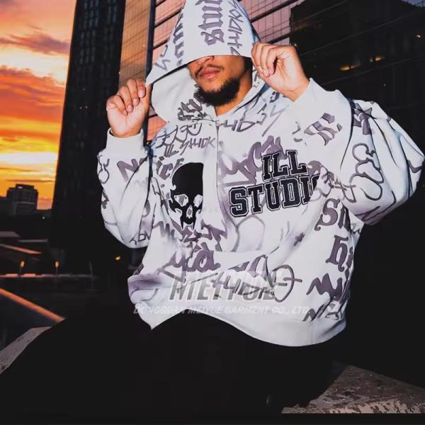 Custom Drop Shoulder Embroidery logo Hoodie Zip up Dtg Print Hidden Zipper French Terry Hoodie Oversized Loose Fit Hoodies Men