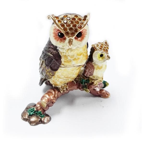 Mun and baby owl bird jewelry box enamel owl trinket jewelry owl decorative box  trinket box