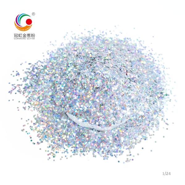 Silver White Holographic Glitter Powder For Handicraft Ink Printing Wallpaper