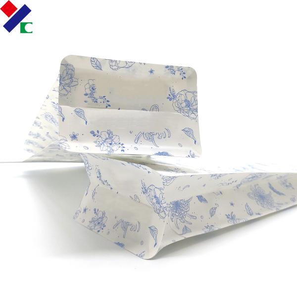 Custom Print Bioldegradable Kraft Paper Flat Bottom One Way Valve Coffee Packaging Bags With Tin Tie