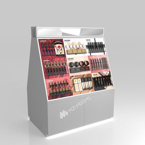 Shop Counter Grey Wooden Makeup Island For Branded Shop Display Space-Saving Shop Counter