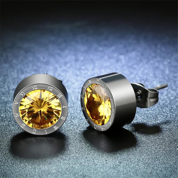 Yellow Gold Plated Stainless Steel Trendy Stud Earrings For men and Women Inlaid With AAA CZ Zircon Stone
