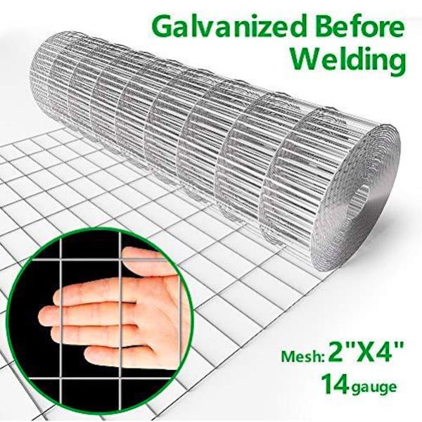 2x4 Inch Galvanized Welded Wire Mesh Fence 14 Gauge 4 ft X 50 ft