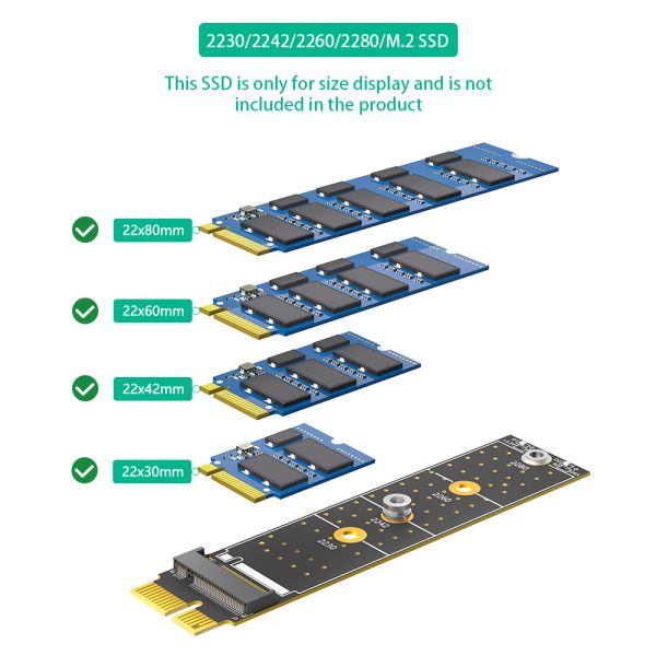 Vertical Installation PCI-E Adapter for High Speed Data Transmission with M.2 SSD Support for 2230/2242/2260/2280 Cards
