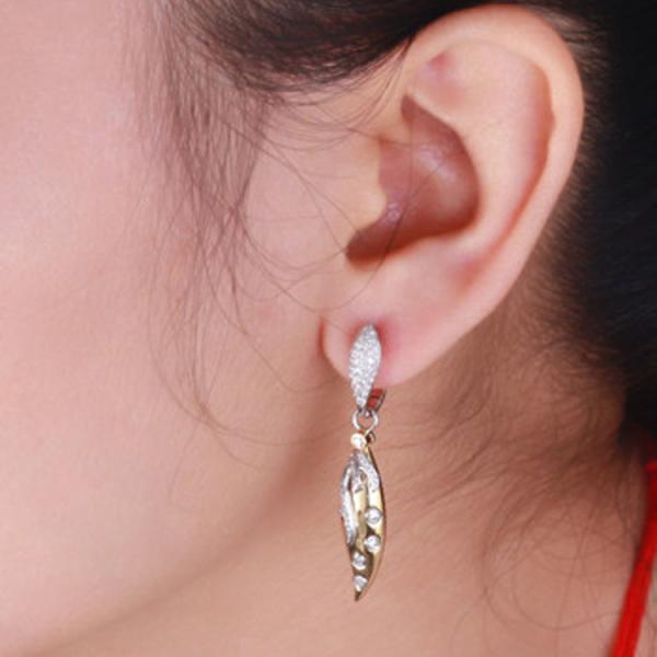 18K Yellow Gold White Gold Two Tone Drop Dangle Earrings with Diamonds(GDE026)