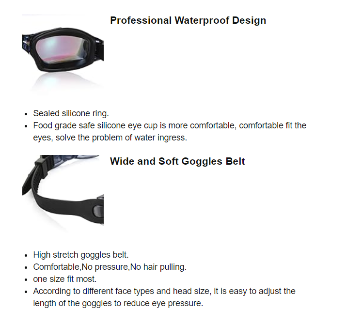 Anti Fog Electroplated Swimming Goggles HD Lens  S/M/L 3 Size 82g