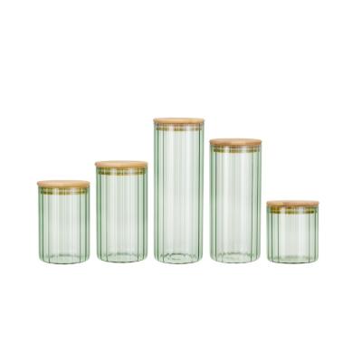 Color Sprayed Stripe Glass Tea Coffee Sugar Canisters Borosilicate Glass Jar With Bamboo Lid