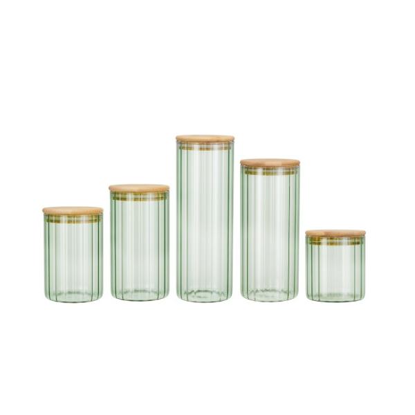 Color Sprayed Stripe Glass Tea Coffee Sugar Canisters Borosilicate Glass Jar With Bamboo Lid