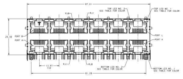 1-1840860-2 1000 Base-T 2x6 RJ45 Multi Connector with LED