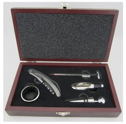 New Arrival 5pcs set Promotional gift wood stainless steel wood bottle opener corkscrew