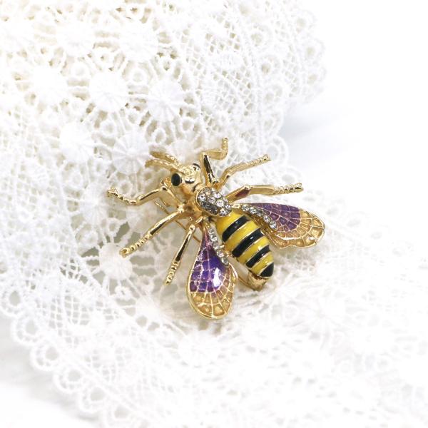 Alloy Fashion Brooch Pin , Gold Bee Brooch With Shiny Diamond OEM ODM