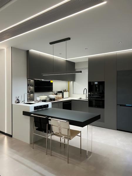 Armoire de cuisine en MDF moderne sans poignée, design à ouverture par pression