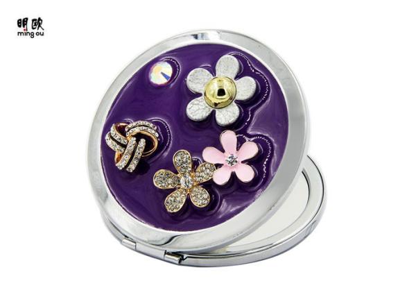 Flower Engraved Handbag Compact Mirror , Mens Cosmetic Compact Mirror