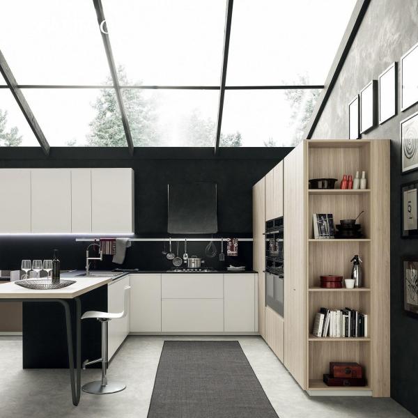 Minimalist Cabinet Designs Natural Wood Grain Stainless Steel Metal Modern Kitchen Cupboard Cabinet