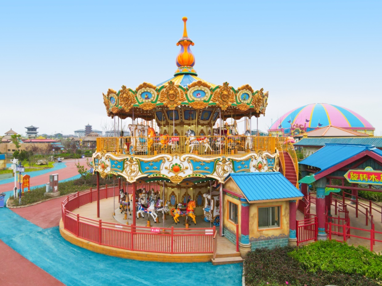 25kW Double Decker Amusement Park Carousel 68 Passengers