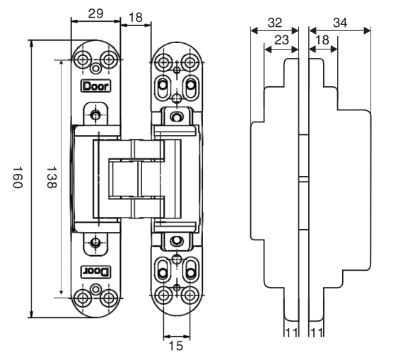 bisagras encubiertas ajustables de la aleación del cinc de 29x160 milímetro para la puerta de madera del metal