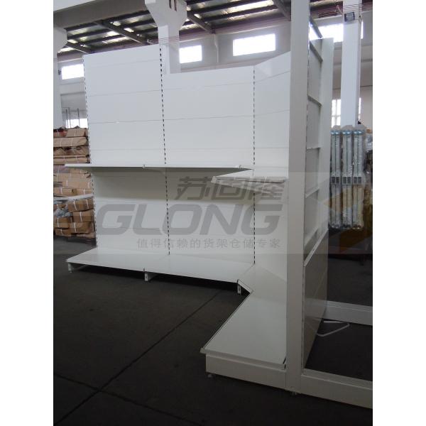 Supermarket Wall Gondola Shelving Corner Rack High Performance 100kg - 150kg Capacity