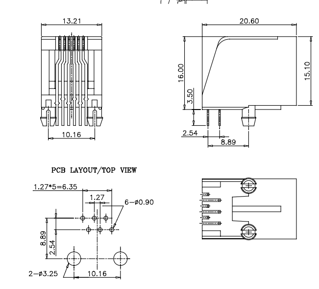 MHRJJ66NFRA Unshielded 6P6C RJ12 Modular Connector Through-Hole