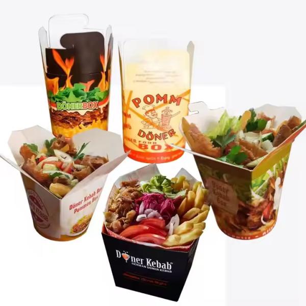 Custom Printed Eco-Friendly Kraft Burger Box Recycled Materials Corrugated Packaging Boxes with Hinged Design Chip Holder