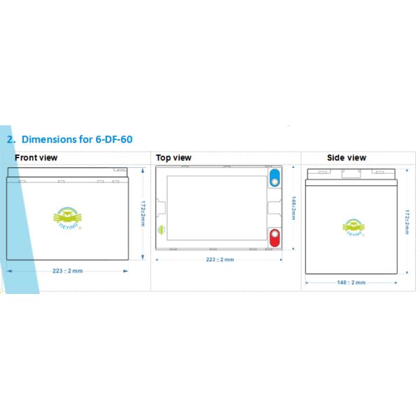 CE SDS Rechargeable 6-DF-60 Lead Acid Batteries For Sale 60Ah Electric Tricycle 15.18+-0.2kg