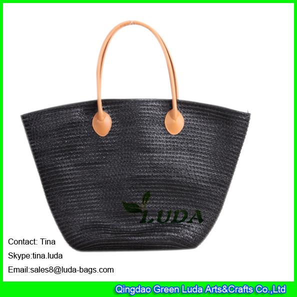LUDA black handbags cheap promotional pp braide straw beach tote handbags