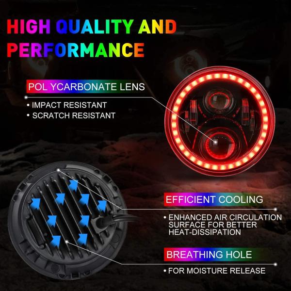 7 дюймовые круглые автомобильные фары с RGB LED Halo High Low Beam Aluminum Sealed Beam Фары