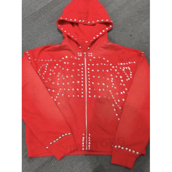 Streetwear Rhinestone Men Hoodie Custom Sun Faded Diamond Baggy Jacket