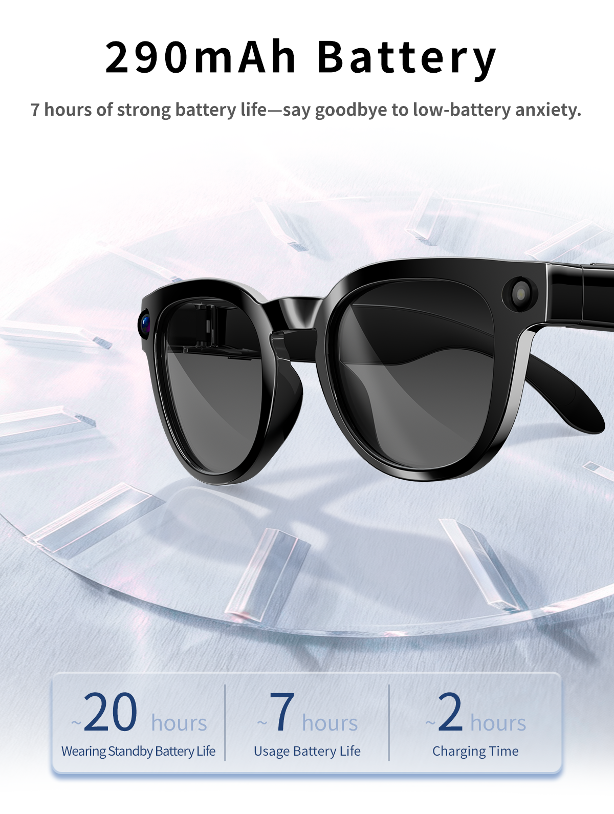2026 AI Smart Glasses Real-Time Translation 1080P Video Capture PC+ABS Material Ultra Light Magnetic Charging IP67 Waterproof