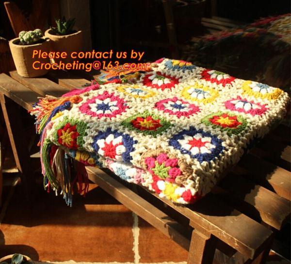 Nordic Hand-woven crochet hook Daisy striped blanket, Cashmere knitted blanket, sofa blank