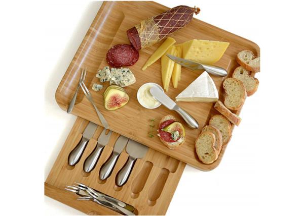 Bamboo Wooden Cheese Board With 6 Stainless Steel Cheese Knives & 6 Appetizer Forks