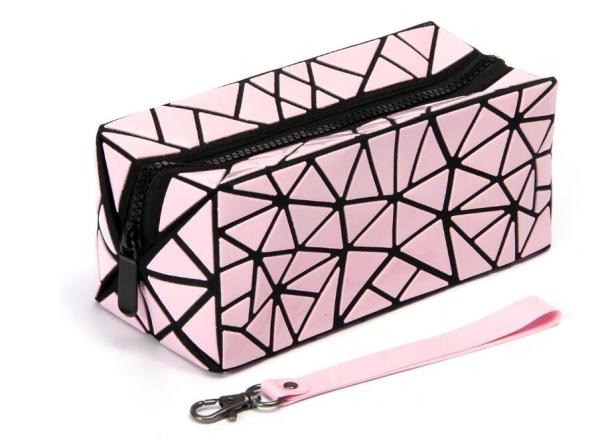 Foldable Makeup Toiletry Bag , Diamond Pattern PVC Cosmetic Travel Bag