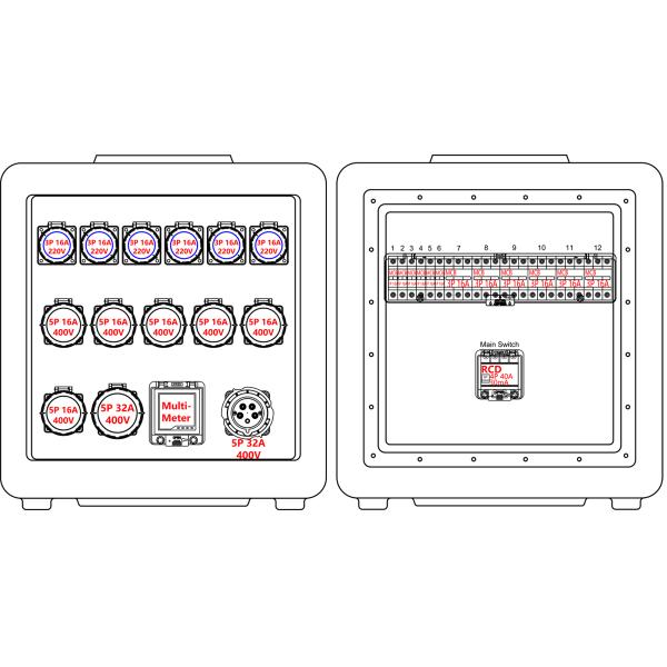 Syntax MD3 5P 32A 400V 3PH Power Distribution Boards HDPE IP67 With Schneider Breakers for Event Power 630x430x680mm