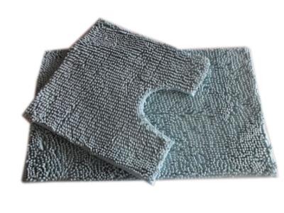 Chenille Bath Rug Set with Foam PVC Anti Slip Backing , Light Blue