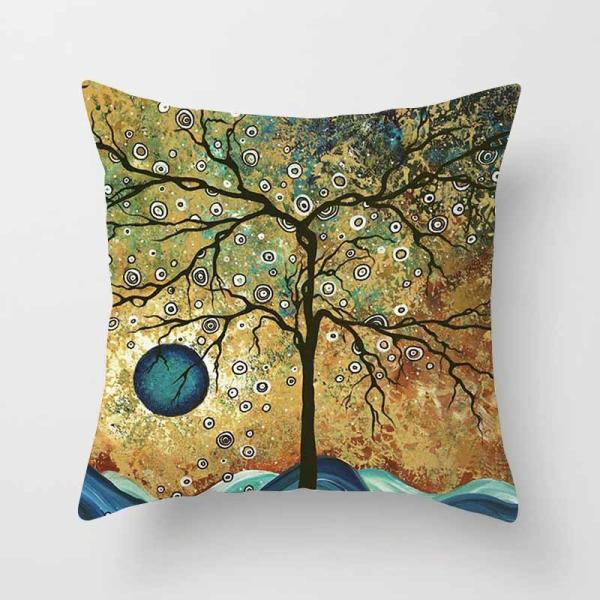 Decorative Throw Pillow Covers with Cartoon Tree 18 Faux Linen Flowers & Birds Pillow Cases Cushion Covers for Couch