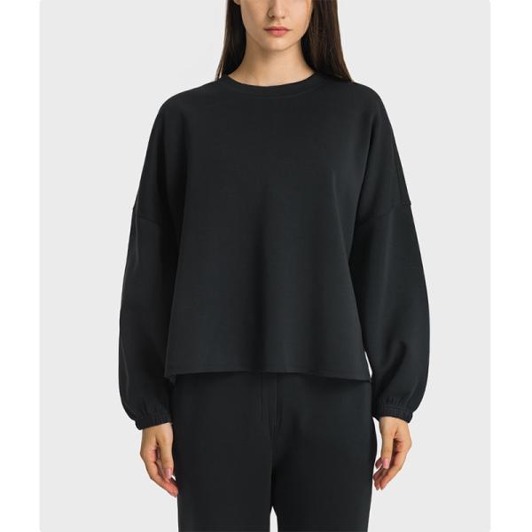 Women Crewneck Long Sleeve Casual Tops Workout Black Hoodies Pullover
