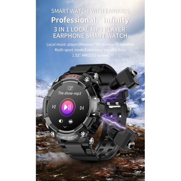 Rainbuvvy T96 plateado 2 en 1 reloj deportivo inteligente de música Bluetooth pedómetro de llamada