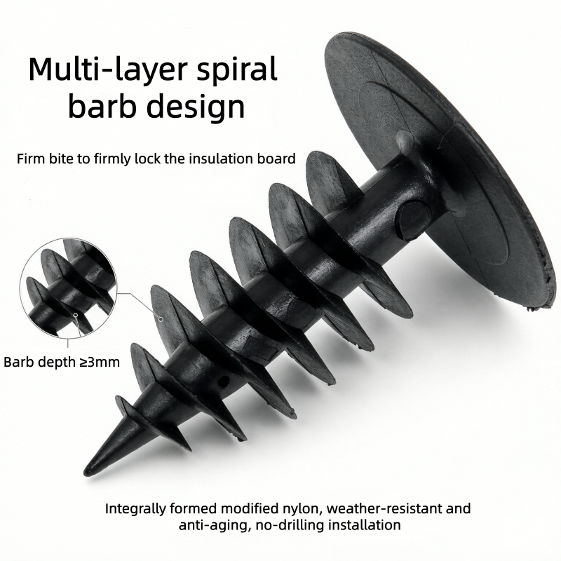 Custom Multi-Specification Spiral Thermal Insulation Anchor, Black Integrally Formed Fastener For Thermal Insulation Boards