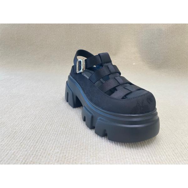 Genuine Leather Womens Black Platform Sandals Heightening