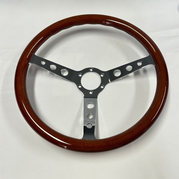 Classic Premium Mahogany Walnut Wood Grain Steering Wheel 15 Inch