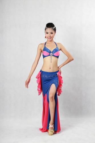 2 Tones Chiffon Belly Dancing Clothes Sexy Skirts With Slits On The Side