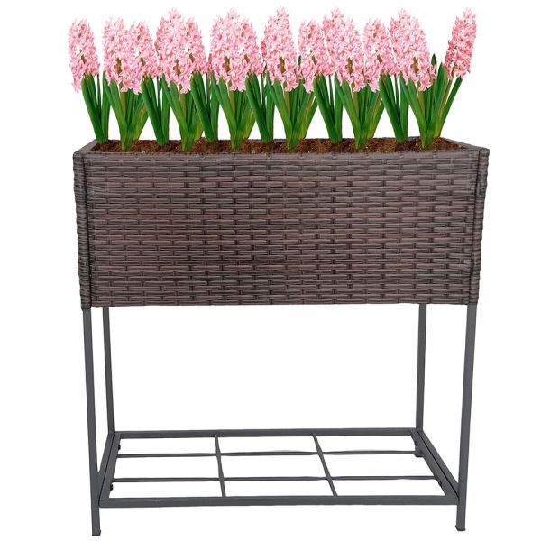 Metal Plant Pot Flower Bucket Square Rectangle Flower Pot  Garden Rattan Planter Stand
