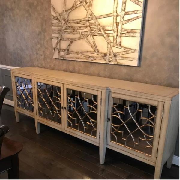 Black Mirror Credenza Cabinet Sideboard Organizer Set For Living Room TV