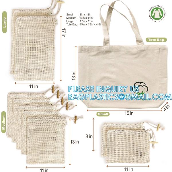 Custom Fruit and Vegetable Bag, Eco Friendly Reusable Grocery Tote Bags Organic Mesh Net Drawstring bags