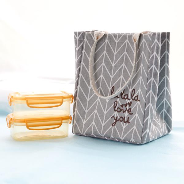 Puting portable lunch bag outdoor travel school kids picnic bag canvas yellow grey customized