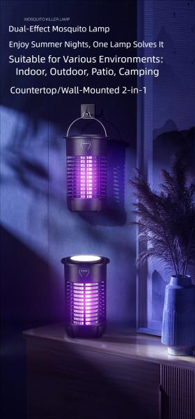 3-in-1 3000V Rechargeable Indoor Eco-Friendly Folding Suspensible 360-degree Al-round Mosquito Control Light Mosquito Killer