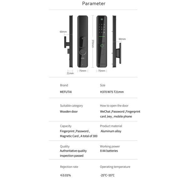 YAGU NEO Aluminum Alloy Biometric Wood Door Digital Fingerprint Lock With Camera Keyless Biometric Lock for Home Security TUYA